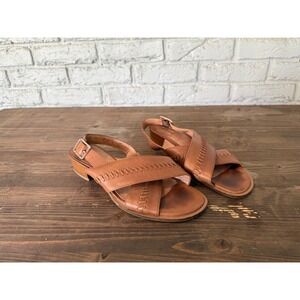 Jack Rogers Sandals Womens 8.5M Brown Leather Criss Cross Slingback Heel Shoes